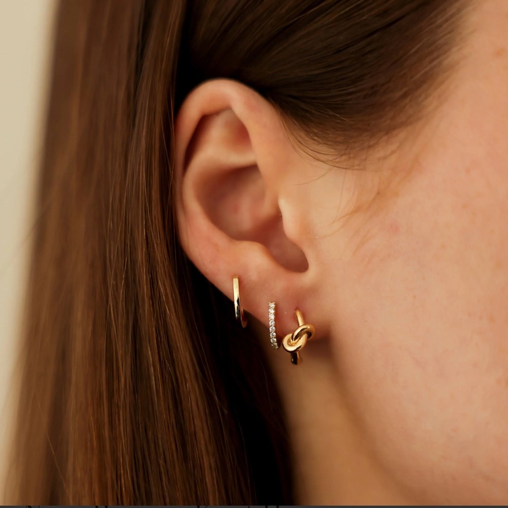 Dana Rebecca Designs Nana Bernice Knot Huggies in Yellow Gold - Picture 12 of 13